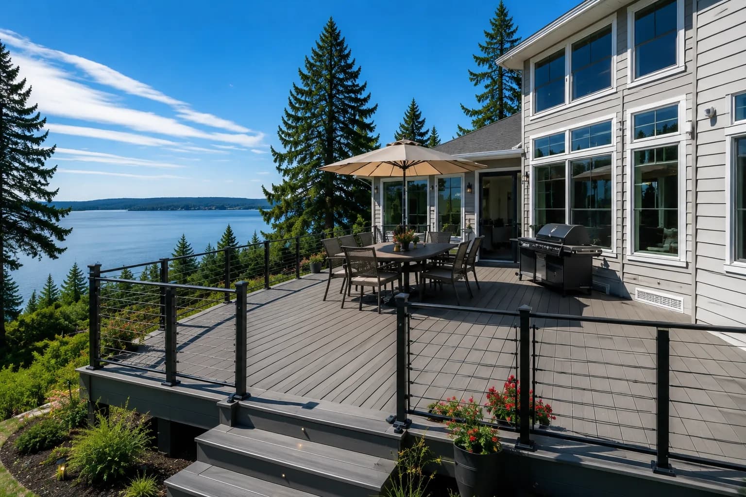 Water-view deck with cable railing — Mukilteo, WA